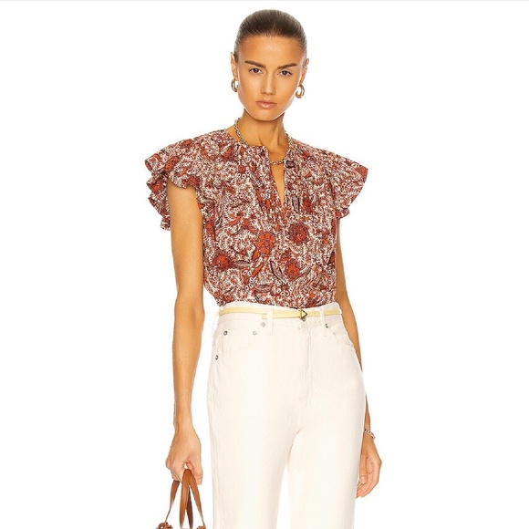 Ulla Johnson Brick Colored Print Shani Blouse Size M - Picture 2 of 5